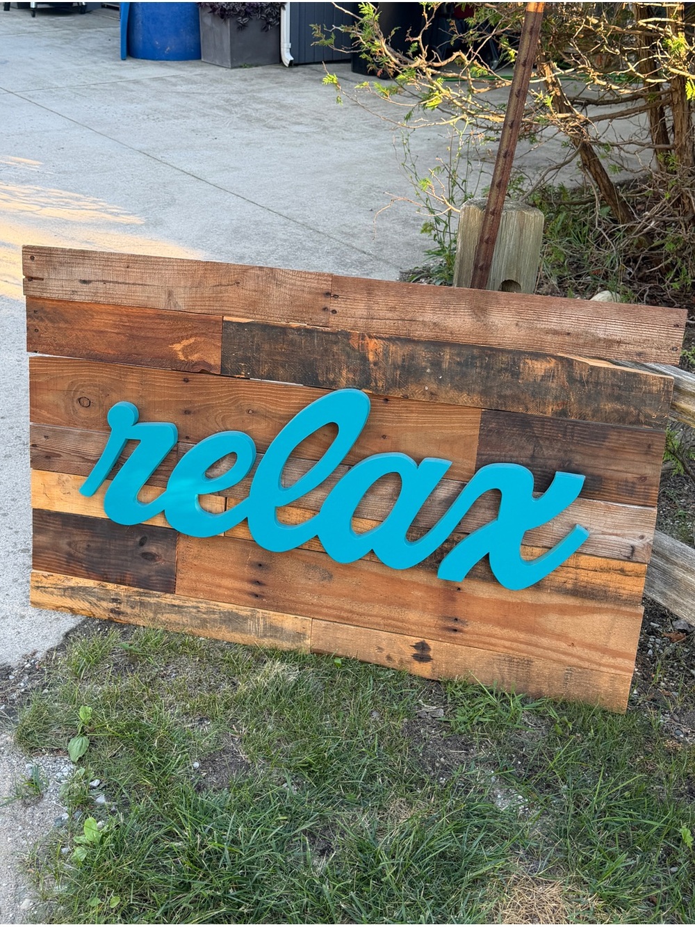 Relax Wall Sign - Teal Script on Reclaimed Wood - Rustic Home Wall Decor
